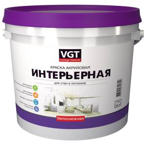 VGT ВД-АК-2180 КРАСКА ИНТЕРЬЕРНАЯ БЕЛОСНЕЖНАЯ для стен и потолков, влагостойкая, матовая (7кг)