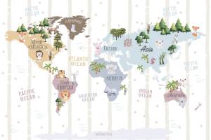 3D Фотообои Artegrafico «Детская карта с живой природой» KID-228 песок