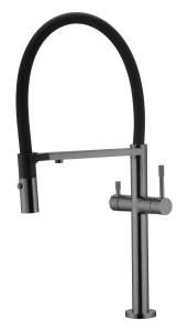 Смеситель для кухни Boheme Uno 115-SGM shine gun metal, c краном для питьевой воды