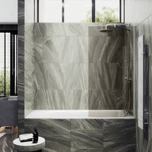 Шторка на ванну MaybahGlass MGV-66-1ш стекло бронза, профиль белый матовый, 1400x400