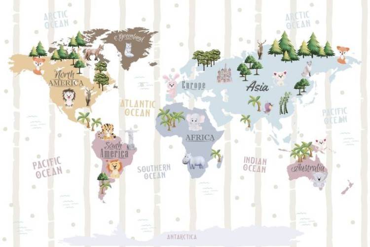 3D Фотообои Artegrafico «Детская карта с живой природой» KID-228 песок