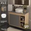Тумба с раковиной Teymi Nura подвесная, дуб, графит, 80 см, с раковиной Martta D36