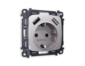 Комплект механизма электрической розетки 2USB A+A 18W (быстрая зарядка) с заземлением Ambrella Volt Omega MO509010
