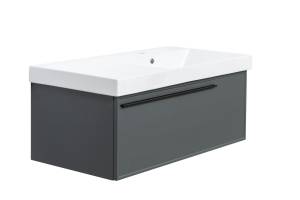 Тумба с раковиной La Fenice Elba FNC-01-ELB-G-90 Серый, с черной столешницей
