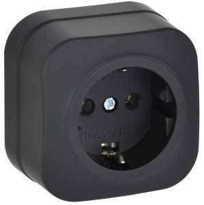 Розетка 1-местная с заземлением IEK Glory ERH11-K02M-16 черный матовый