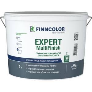 Краска для стен и потолков моющаяся Finncolor Expert Multifinish глубокоматовая база VVA 9 л