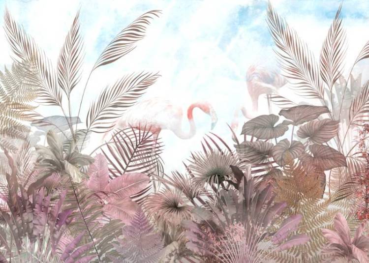3D Фотообои Artegrafico «Фламинго в листве на голубом» SVN-007 канвас