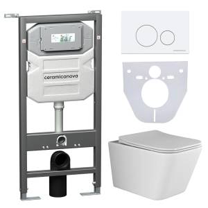 Комплект Унитаз подвесной Ceramica Nova Metric CN3007 + Система инсталляции Envision CN1001W с белой кнопкой смыва и шумоизоляционной панелью CN1000