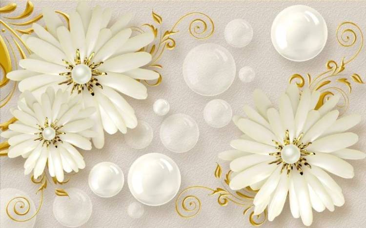 3D Фотообои Artegrafico «Фарфоровые ромашки с жемчужинами» RH-131 канвас