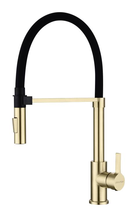 Смеситель для кухни Paulmark Halt Ha214021-LG с гибким изливом, светлое золото