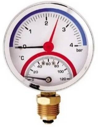 Термоманометр MVI радиальный диаметр корпуса, мм: D80, 10 bar (1 МПа) от 0C до 120C, 1/2