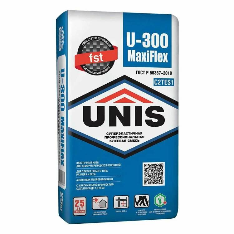 Клей для плитки Unis Maxiflex U-300 серый, 25 кг
