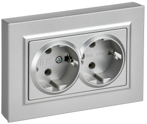 Розетка 2-местная с заземлением IEK Brite BR-R27-16-K47-F алюминий