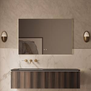 Тумба с раковиной Vincea Luxe 1400 2 выкатных ящика, натуральный орех, раковина левая, черный Versace