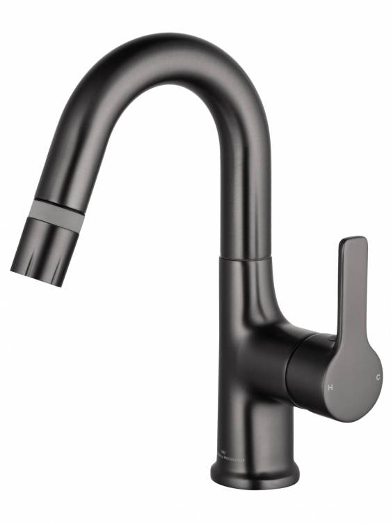 Смеситель для раковины Wonzon & Woghand WW-FE01L212-BGG с выдвижным изливом, темный графит