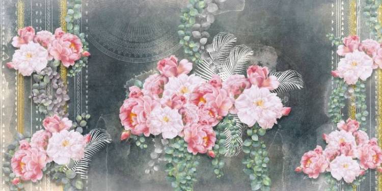 3D Фотообои Artegrafico «Орнамент с цветами в темных тонах» EK-008 песок