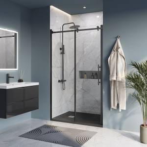 Душевая дверь в нишу Belbagno MARINO-BF-1-120-C-NERO профиль черный, стекло прозрачное, 120x195