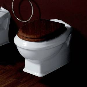 Унитаз подвесной Simas Arcade AR841bi rimless с сидением AR009noce/br дерево/бронза