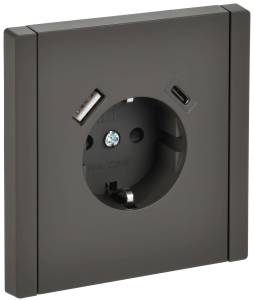 Розетка 1-местная с заземлением, шторками и USB Type A+С IEK Forte&Piano FP-R14-16-U22-018-K03 серый