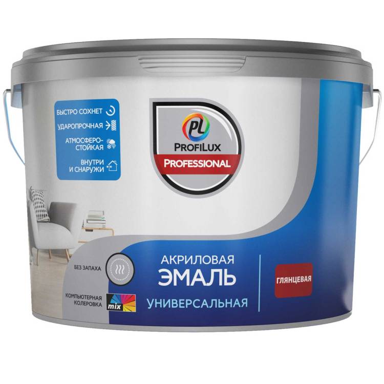 Эмаль универсальная акриловая Profilux Professional глянцевая база 3 прозрачная 2.4 кг