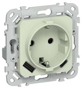 Розетка 1-местная с заземлением, шторками и USB Type A+С IEK Flite FI-R14-16-U22-020-K92 панг