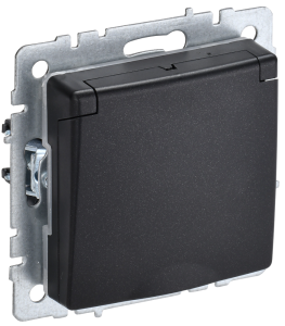 Розетка 1-местная с заземлением, шторками и крышкой IEK Brite BR-R16-16-K02 черный