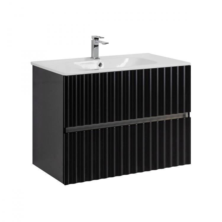 Тумба с раковиной Art&Max Elegant с подсветкой ручек, Черный матовый, 58.5x80