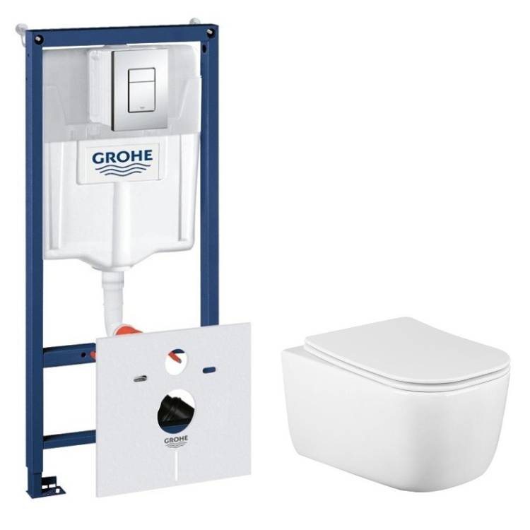 Комплект Grohe GRH775002510 Инсталляция для унитаза Grohe Rapid SL + Унитаз подвесной beWash Schutz безободковый, с сиденьем микролифт, белый глянец