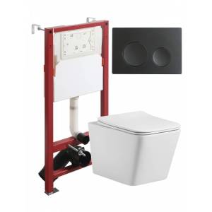 Унитаз с инсталляцией Agger ATI10150+APB144 безободковый, с крышкой-сиденьем микролифт, с черной кнопкой