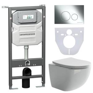 Комплект Унитаз подвесной Ceramica Nova Forma CN3009 + Система инсталляции Envision CN1001CH с кнопкой смыва хром и шумоизоляционной панелью CN1000