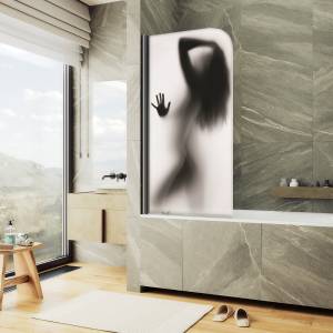 Шторка на ванну MaybahGlass MGV-928-ФП015-6 60x140, поворотная, стекло с рисунком 6 мм, профиль черный