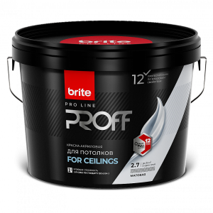 Краска для потолка Brite Pro Line Proff For Ceilings супербелая матовая база А 2.7 л