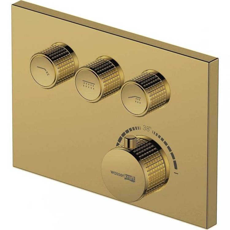 Смеситель для душа Wasserkraft Sauer 7158 Thermo с термостатом, золото глянцевое