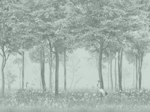 3D Фотообои Artegrafico «Журавли в густом лесу на зелёном» VG-026 канвас