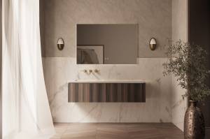 Тумба с раковиной Vincea Luxe 1400 2 выкатных ящика, натуральный орех, раковина левая, бежевая