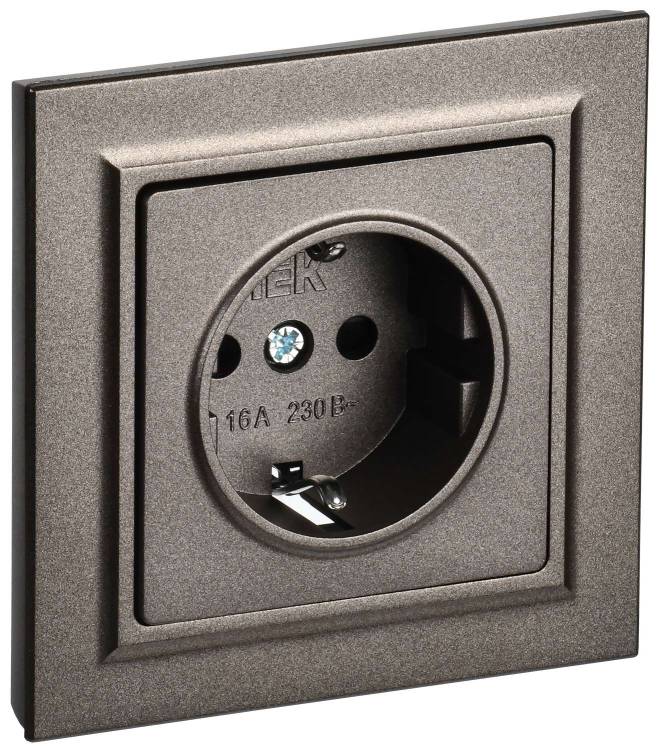 Розетка 1-местная с заземлением и шторками IEK Brite BR-R14-16-K45-F темная бронза