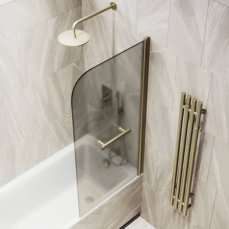 Шторка на ванну MaybahGlass MGV-784-2 70x140, поворотная, стекло бронза матовая 6 мм, профиль бронза, с полотенцедержателем