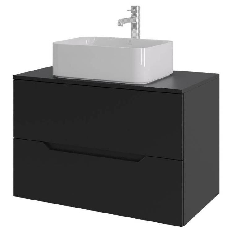 Тумба с раковиной Orange Line Li-80TubMDF+B02-460W черная матовая, 80.5 см