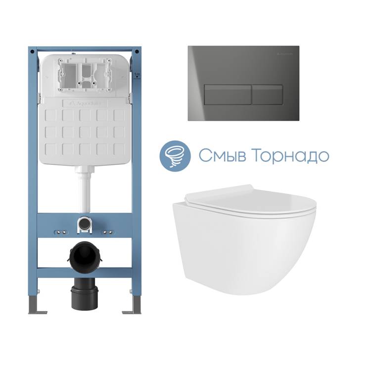 Комплект Aqueduto Tecnica Novo AQDSD011 унитаз подвесной, сиденье микролифт, кнопка оружейная сталь