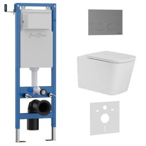 Унитаз с инсталляцией Iberica Blanca Toledo Alto IB.001M.TLA.231.1602 безободковый, с крышкой-сиденьем микролифт, с кнопкой вороненая сталь