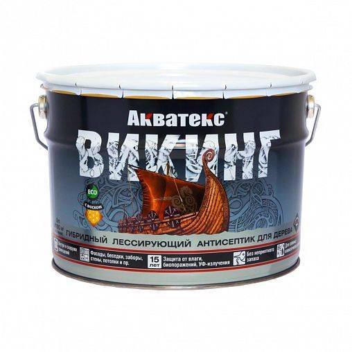 Антисептик для дерева гибридный лессирующий Акватекс Викинг полуматовый, бесцветный 9 л