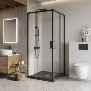 Душевой уголок Belbagno LUCE-A-2-90-C-NERO профиль черный, стекло прозрачное, 90x90x195