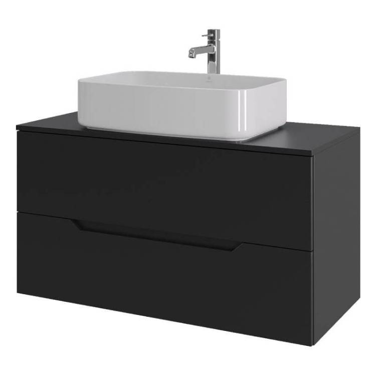 Тумба с раковиной Orange Line Li-100TubMDF+B07-600W черная матовая, 100 см