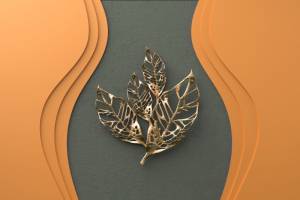 3D Фотообои Artegrafico «Объемная стена с золотыми листьями» OP-024 песок