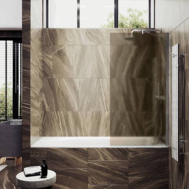 Шторка на ванну MaybahGlass MGV-73-5ш стекло бронза матовая, профиль хром матовый, 1400x500