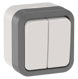 Выключатель 2-клавишный проходной IEK Tors TS-V22-0-10-55-K41 серо-белый