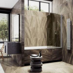 Шторка на ванну MaybahGlass MGV-633-5 профиль хром матовый, стекло бронза, 140x80