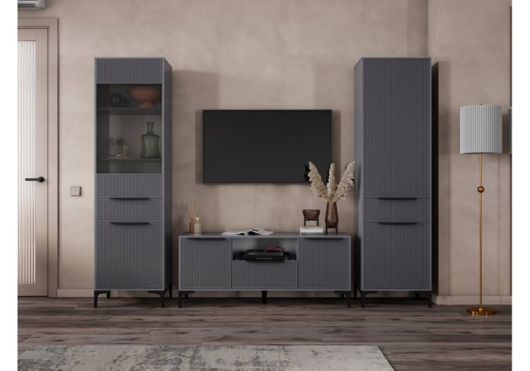 Стенка в гостиную Woodville Иадама 620691 графит, графит софт комплектация 5