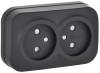 Розетка 2-местная с защитными шторками IEK Glory ERH23-K02M-10 черный матовый