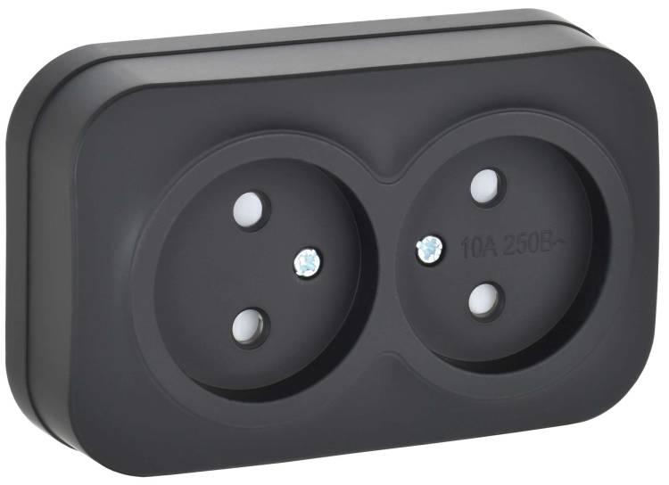 Розетка 2-местная с защитными шторками IEK Glory ERH23-K02M-10 черный матовый